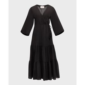 Cinq A Sept NWT Crinkle Tencel Torey Wrap Dress Cover Up Flowy Midi BLACK XS S M